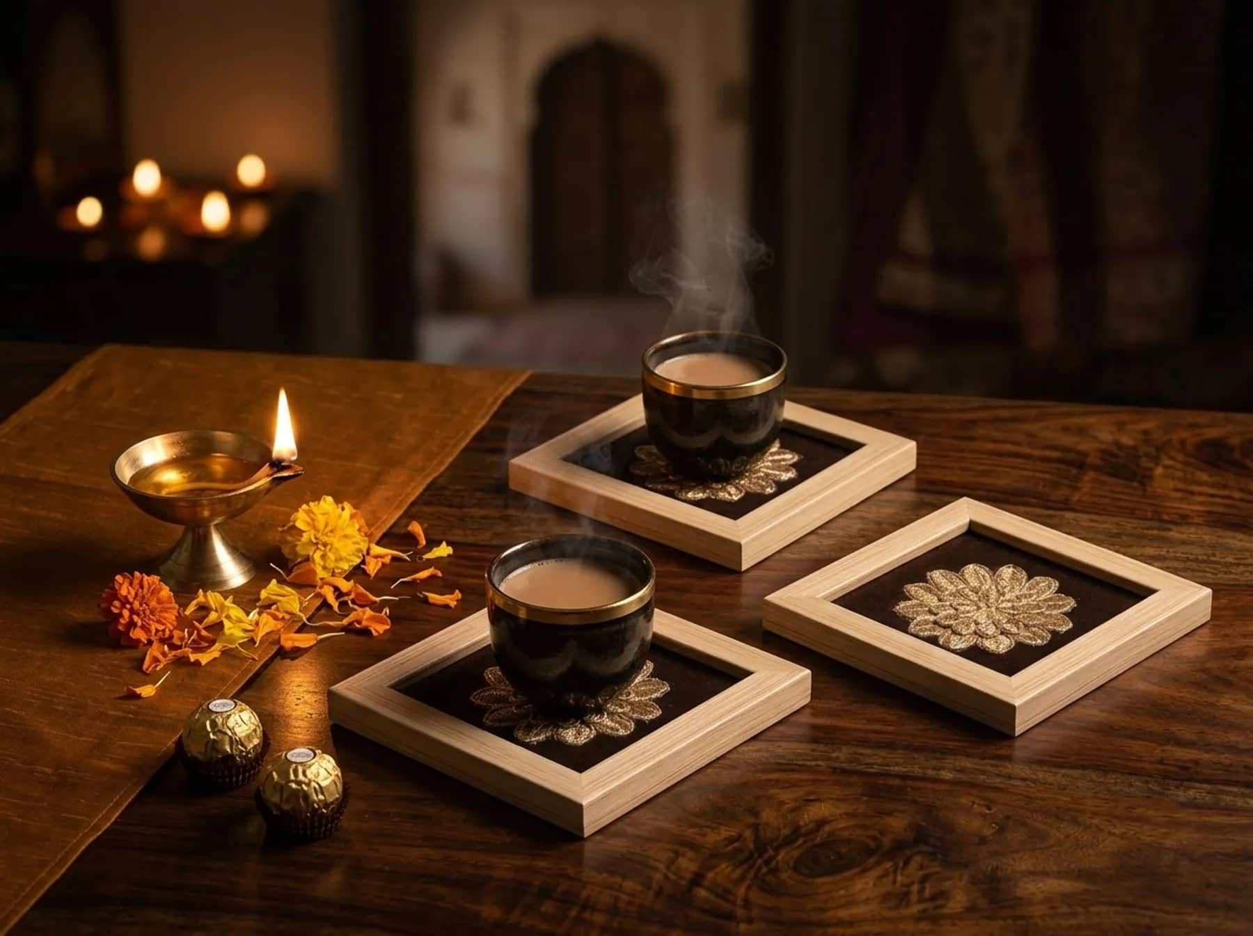 Raat dahlia coasters in nightfall jacquard by candlelight
