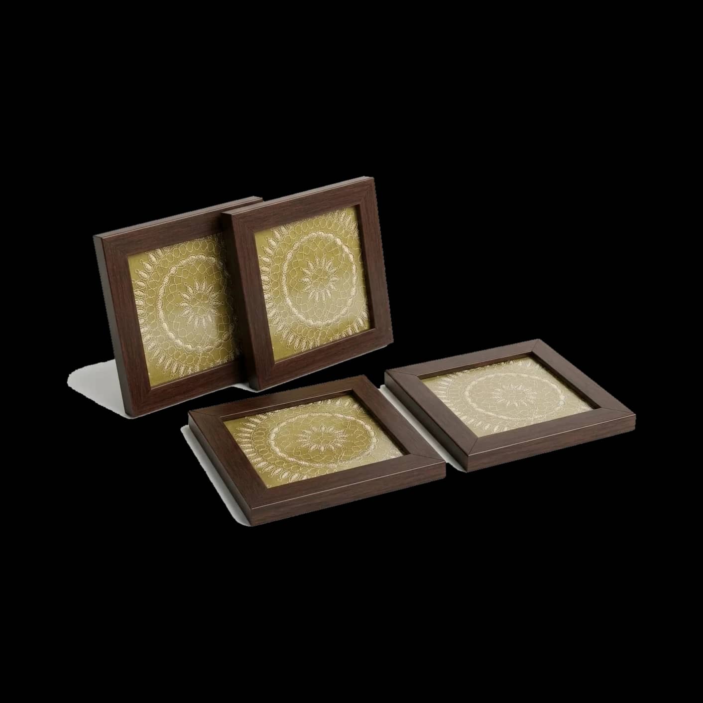 The Zar mandala coaster — Banaras zari in ebony, a house gift.