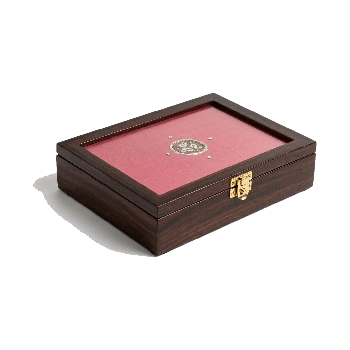 The Gulabi keepsake box — rose silk and silver zardozi in rosewood