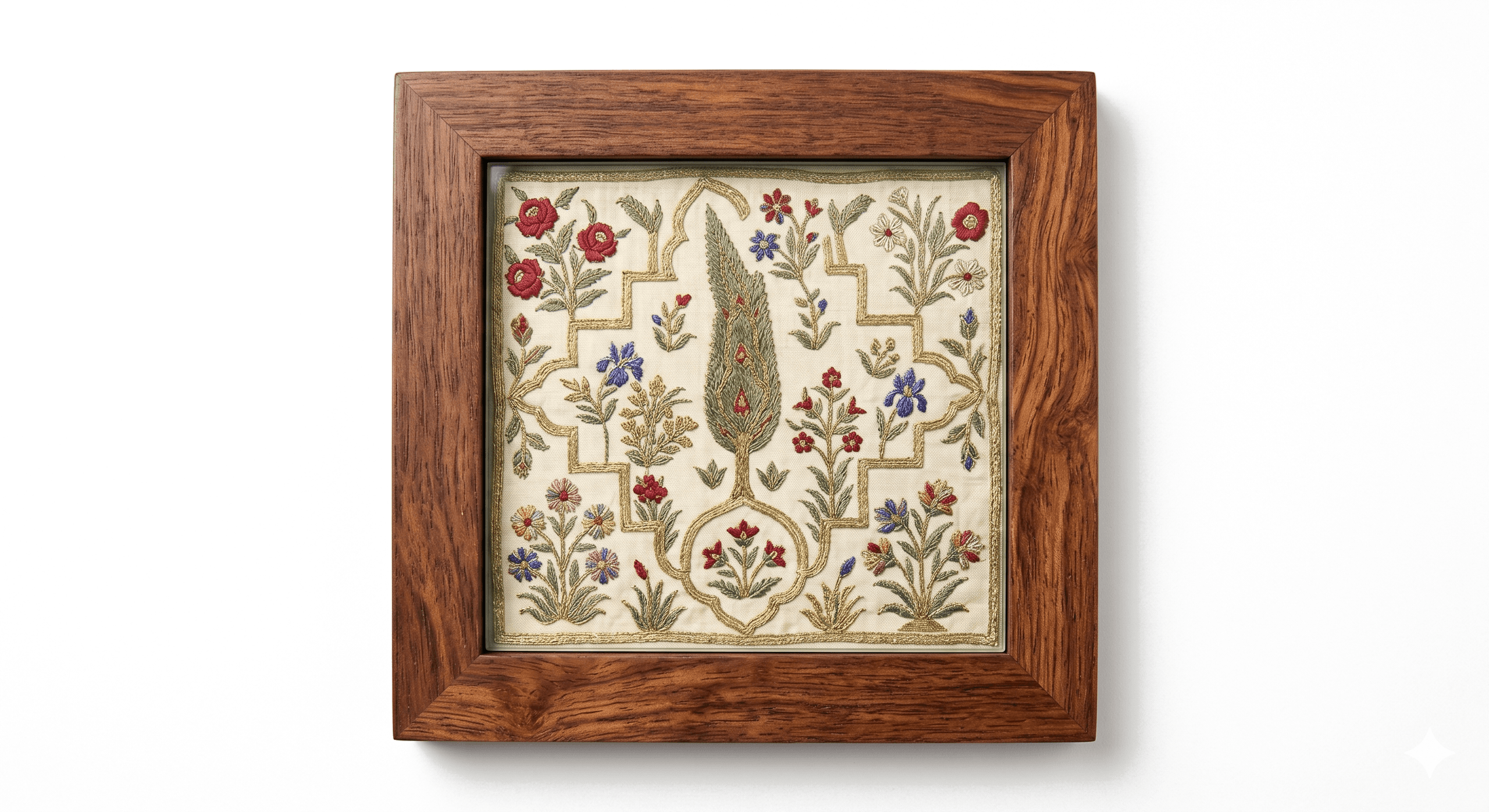 A Mughal Garden coaster in warm sheesham — a corporate gift.